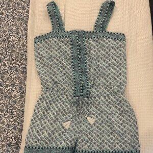 Vineyard Vines - Textured White and Teal Patterned Romper